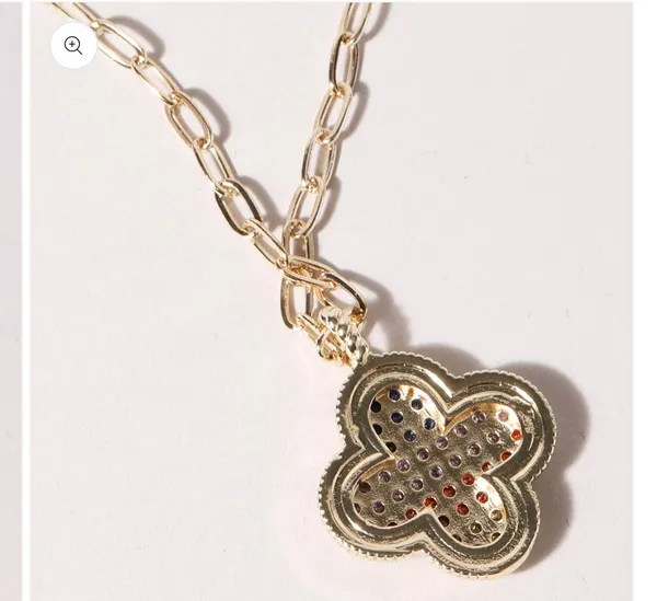 Multicolor Stone Pave Clover Necklace Gold - Image 4