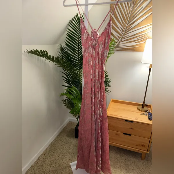 For Love & Lemons‎ Raya Pink Velvet Rosette Rose Floral Maxi Dress Size M - Image 8