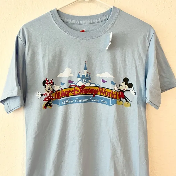 NWT Disney World Parks Mickey & Minnie Where Dreams Come True Blue Top Small - Image 2