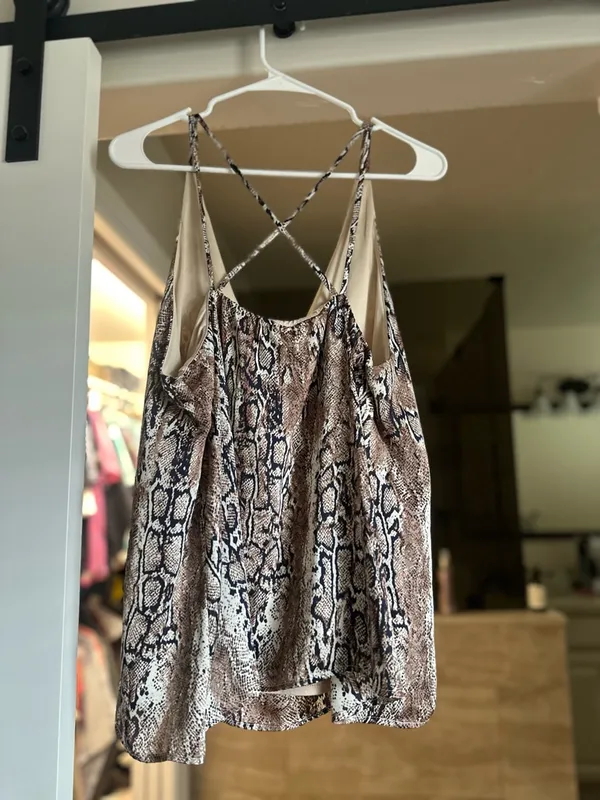 Snake Skin Tank Top Blouse Brown Size L - Image 3