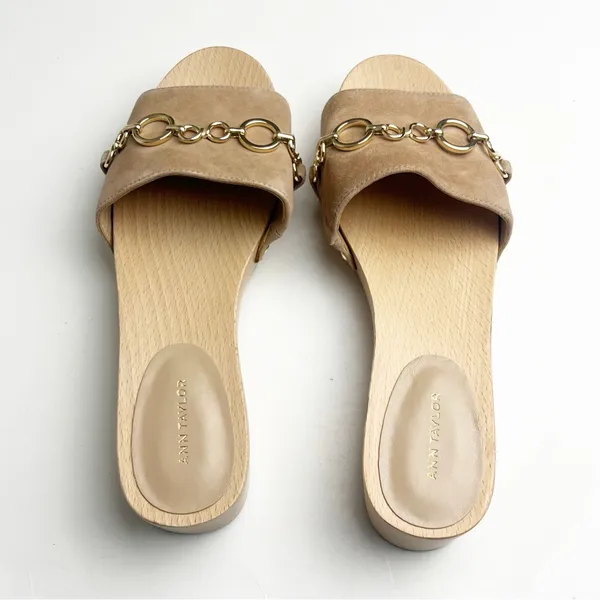 ANN TAYLOR Missy Leather Dominican Sand Chain Wooden Mule Clog Slides, Size 7 - Image 5