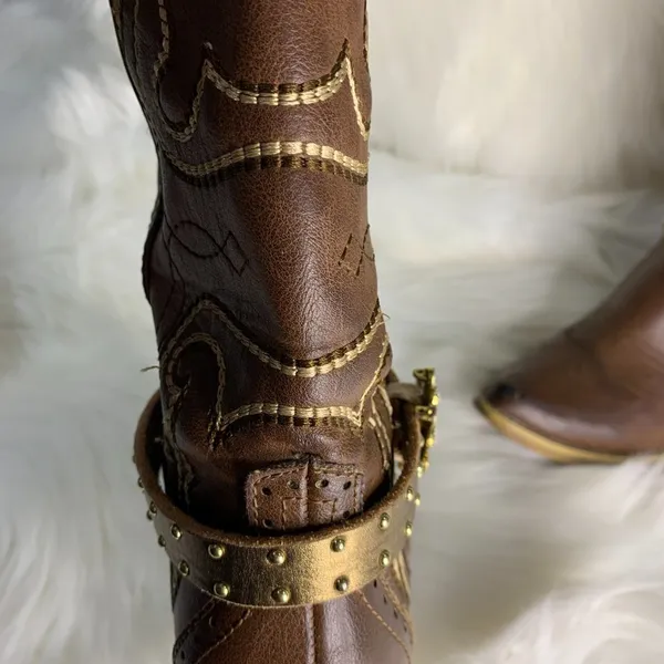 Handmade Womens Brown Leather Beaded Removable Boot Band One Size Boot Cuff - Image 5
