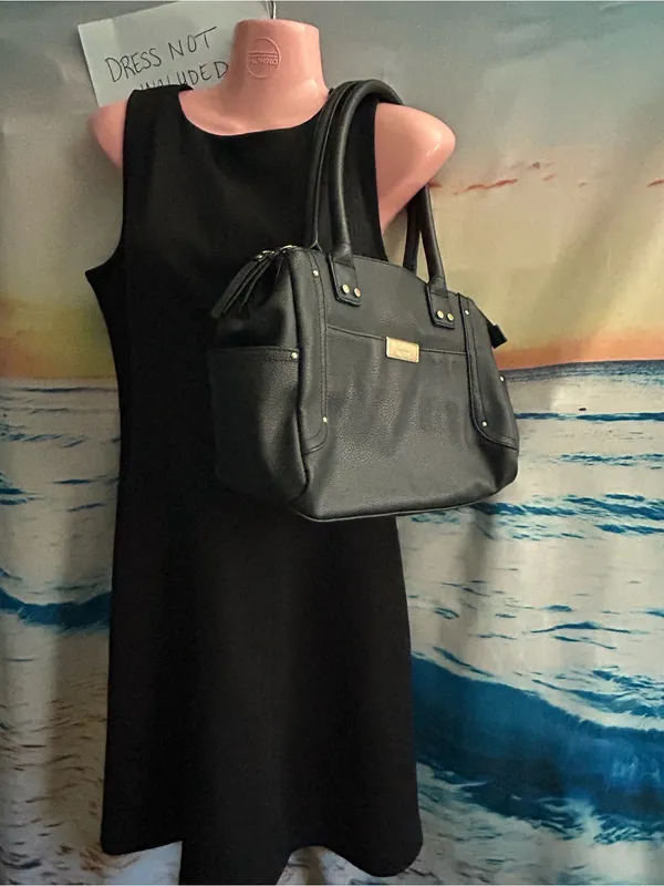 Rosetti Black & Gold Pebbled Faux Leather Satchel Handbag - Image 3