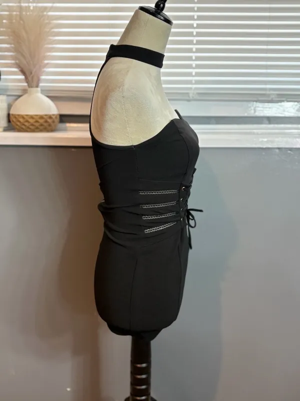 Black Strapless Corset Lace-Up Mini Dress Size S Bodycon Going Out Party - Image 5