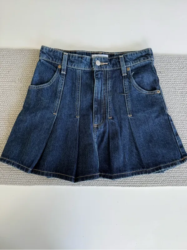 Zara Dark Rinse Blue Denim Pleated Mini Skirt Size XS - Image 6
