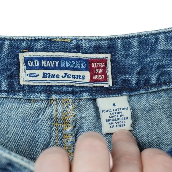 Old Navy Y2K 90s Ultra‎ Low Waist Patchwork Denim Shorts Blue Cotton Button Fly - Image 4