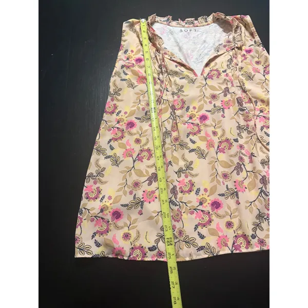 LOFT Womens‎ Large Floral Sleeveless Ruffle Neck Tie Blouse Pink Yellow - Image 2