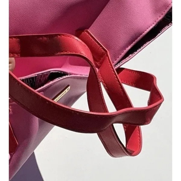 Vintage Juicy Couture Large Pink Leather Red Velvet Y2K Summer Travel Bag - Image 12
