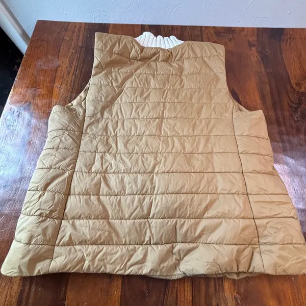 J.‎ Jill Camel Brown Quilted Puffer Vest Ribbed Knit Trim Snap Front Womens L - Image 3