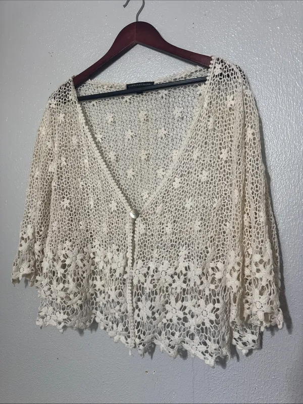 Chris McLaughlin Crochet Lace Floral Cardigan Shrug Cream Plus Size 2X - Image 2
