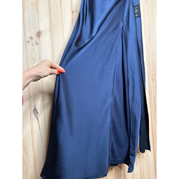 NWOT Lulus Signature Elegance Navy Satin One-Shoulder Maxi Dress Bridesmaid Sz L - Image 5