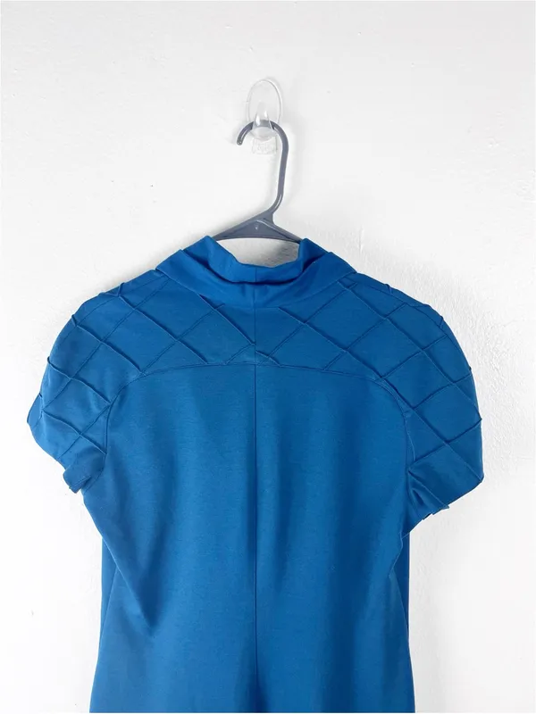 CACHE Blue Short Sleeves Cowl Neck Pintuck Pleats Dress Size 12 Office Career - Image 5