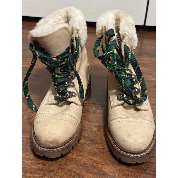 Frye Samantha Shearling Lace Up Hiking Boots Leather Lug Sole Water Resistant - Image 3
