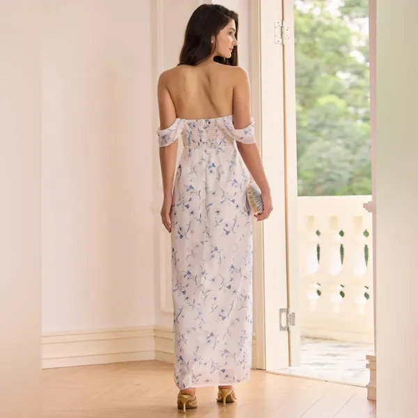 Rihoas White Floral Slit Strapless Maxi Dress - Image 5