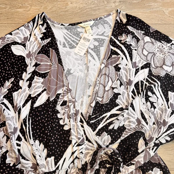 NWT Soma Kimono Wrap Short Sleeve‎ Dress Vintage Bouquet Black XXL 2XL - Image 3