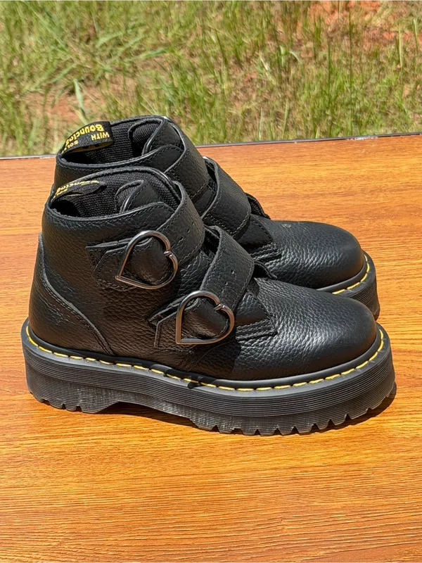 Dr. Martens Devon Heart Platform Boots Women US 7 Black Leather Double Strap - Image 12