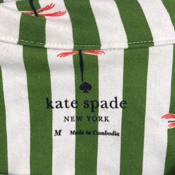 Kate Spade Pajama Top M Green White Striped Dragonfly Cottagecore Short Sleeve - Image 4
