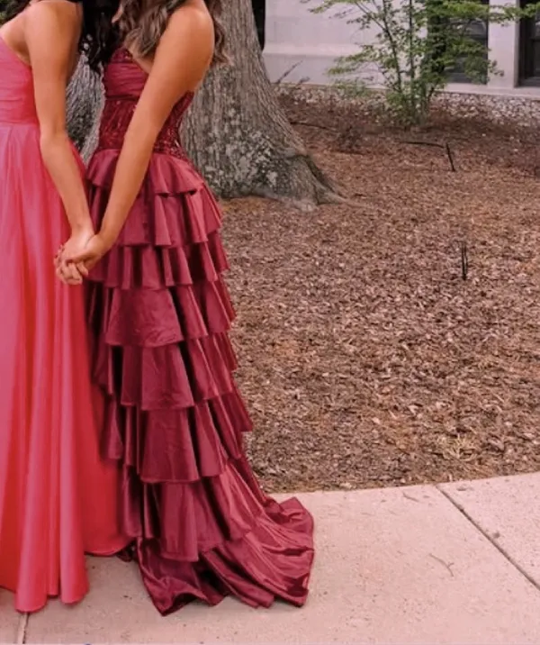prom dress stacees brugandy ruffle Red Size 6 - Image 3