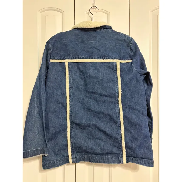 Rachel‎ Brooke Denim Jacket Sherpa Trim Blue Chore Coat Large Vintage Aesthetic - Image 5