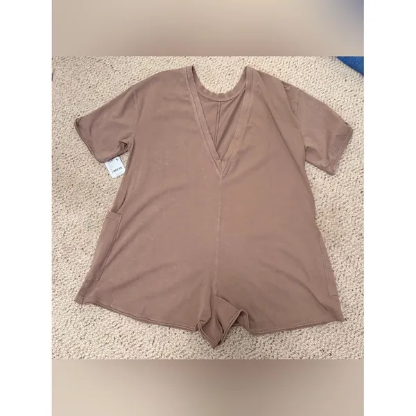 NWT Free People Hot Shot Tee Romper Mocha Latte Brown‎ XS FP Movement Athleisure - Image 13