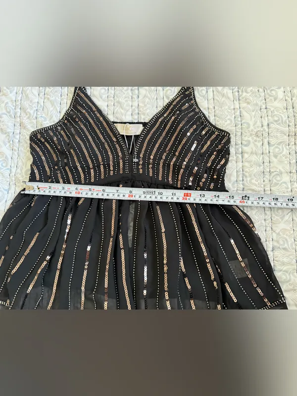 NWT LIC Lizette Collection Black Sequin Beaded Peplum Cami Tank Top S Party Glam - Image 6