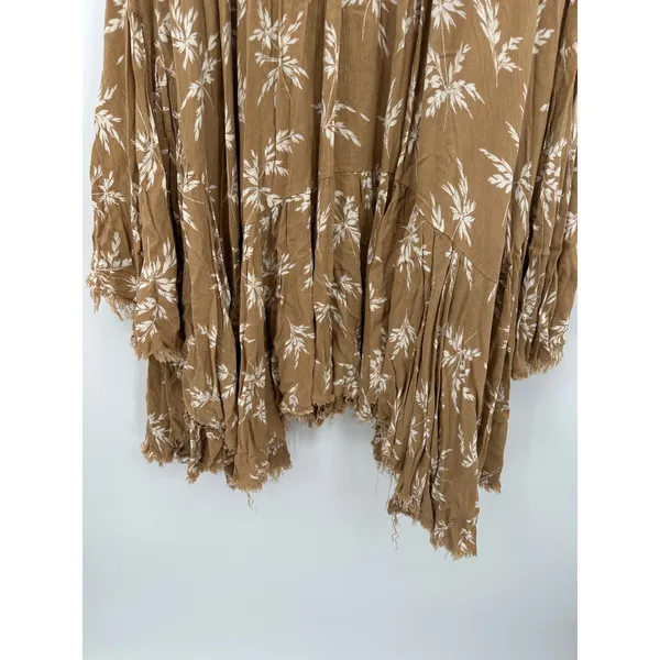 Boho Floral Handkerchief Midi Skirt Brown Raw Hem Asymmetrical Festival Fairy - Image 6