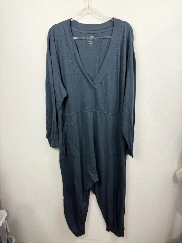NATURAL LIFE Relaxed Fit 100% Cotton Deep V-Neck Johnnie Jumpsuit Size L - Image 2