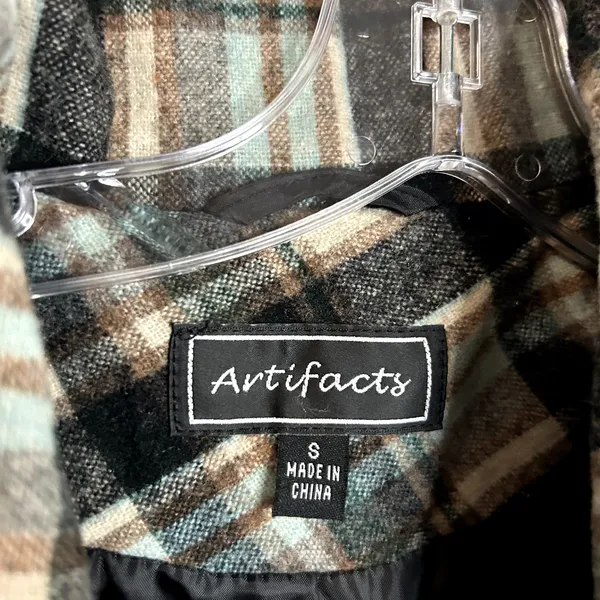 Artifacts Plaid Short Peacoat Womens Size Small Teal Brown Cream Black Y2K - Image 2