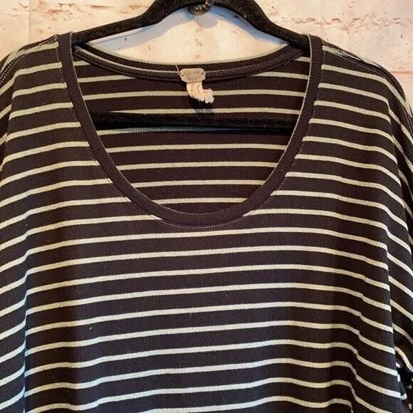 Free people round about tee long sleeve stripe L Large black green peplum casual - Image 2