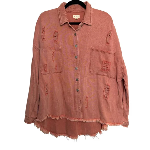 POL Sweet Talker Shacket Rusty Pink Distressed Oversized SMT1165D Size Medium - Image 3