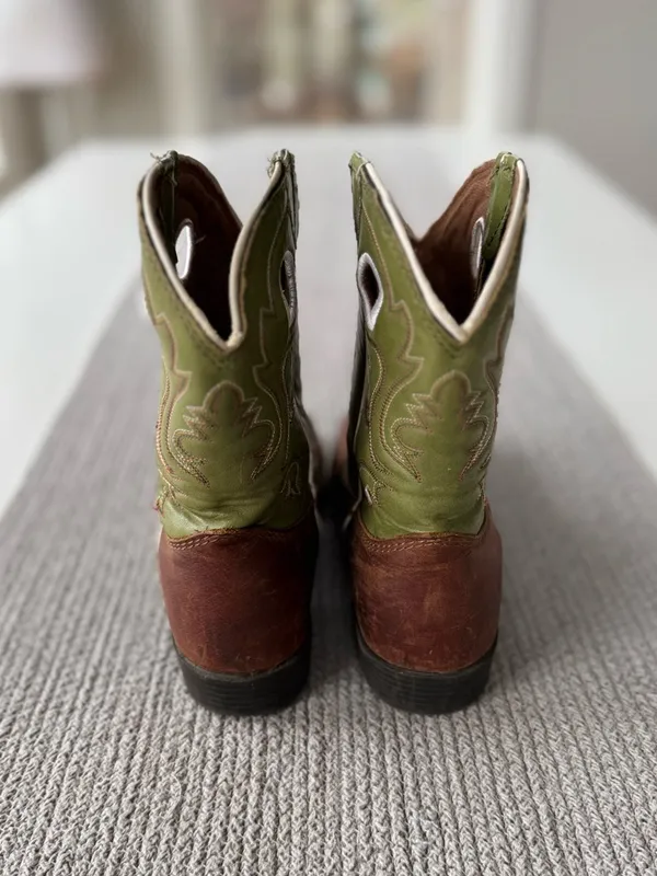 Justin Sage Green Brown Leather Western Square Toe Cowboy Festival Boots 5D or 7 - Image 4