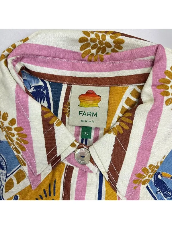 NWOT Farm Rio Linen Cerrado Stamps Short Sleeve Mini Dress Size XL Pocket - Image 7