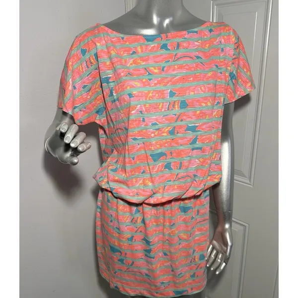 Lilly Pulitzer Cotton Carmine Dress Make a Splash Striped Floral Womens Medium - Image 3