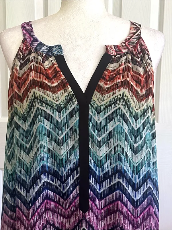 Tacera Multicolor Chevron Sleeveless V-Neck Lined Summer Dress Size XL NEW - Image 4