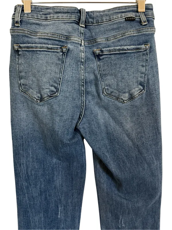 Risen High Rise Straight Leg Jeans Raw Hem Medium Wash Size Women’s Size 3/26 - Image 5
