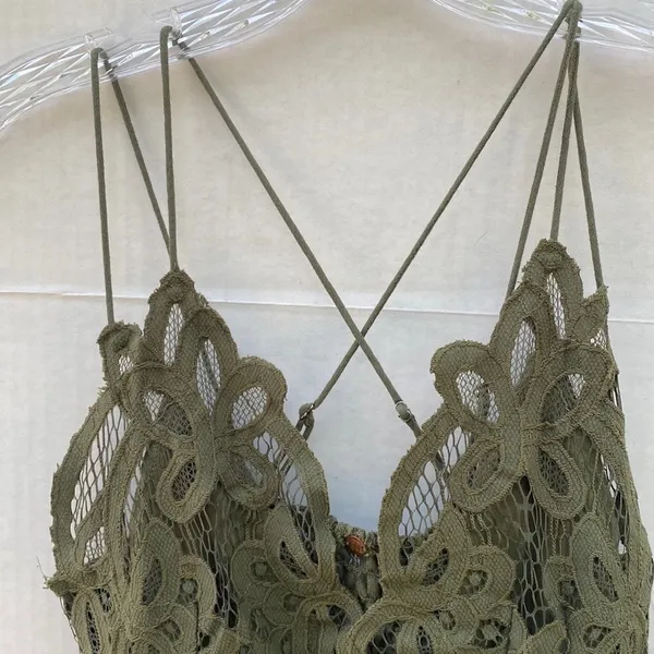 NWT Free People Womens medium olive sparrow green Adella lace cross strap Cami - Image 7