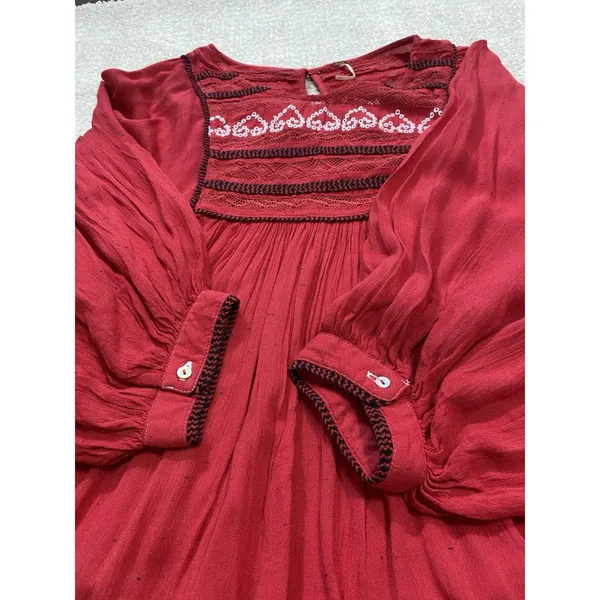 Free People Red Boho Embroidered Lace Peasant Top Women’s Size S/p - Image 15