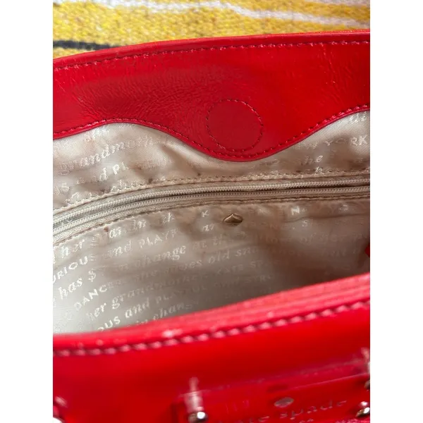 Kate Spade New York Red Patent Leather Satchel Crossbody Bag Gold Hardware - Image 5