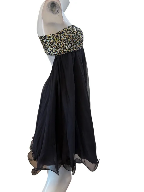 JOVANI Vintage 100% Silk Sequin One Shoulder Cocktail Mini Dress Sz 2/4 - Image 4
