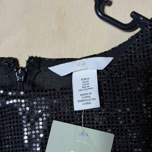 H&M Women's Medium Black Sequin Mini Dress Long Sleeve Ruched Bodycon Party NWT - Image 4