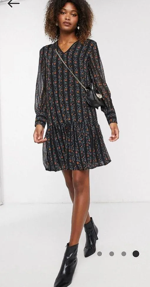 ASOS Y.A.S chiffon smock dress with drop hem mixed floral and stripes size S - Image 5