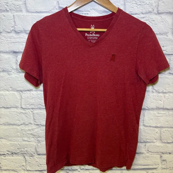 Psycho Bunny Men's X-Small Tee Shirt V-Neck Red Pima Cotton Classic Size 3 - Image 2