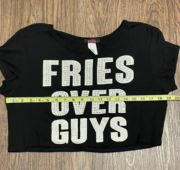 Blush Blinged Fries Over Guys Cropped T-shirt Black With White Writing Large - Image 7