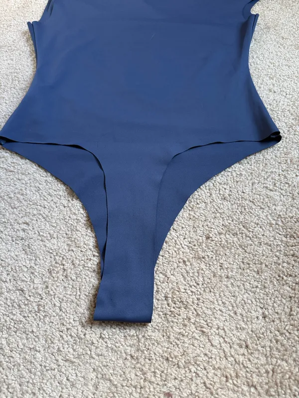 Iris Denim Blue Asymmetrical Bodysuit.  Size Medium - Image 10