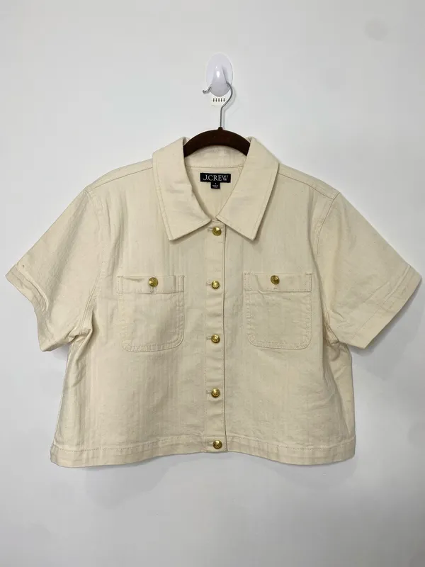 J.Crew Ecru Denim Cropped Button Up - Image 2