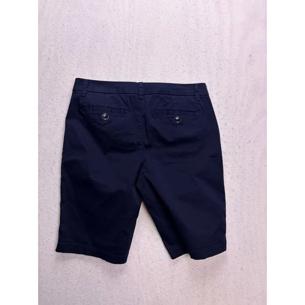 JCP Bermuda Shorts Women 6 Navy Blue Chino Polka Dot Waistband Casual - Image 9