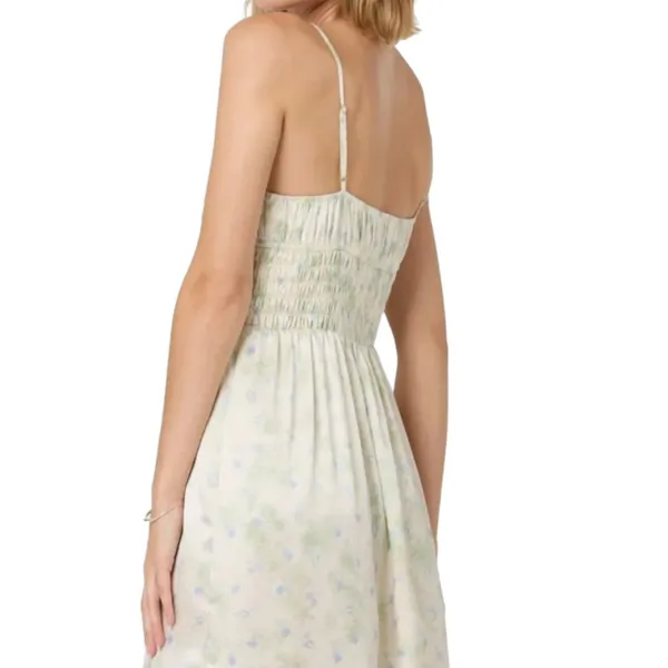 NWOT ASTR‎ The Label Floral Satin Smocked Midi Dress Size Large Cream Blue Slip - Image 2