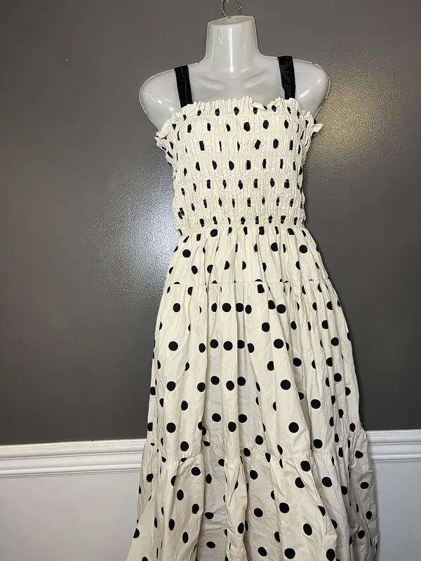 En Saison Dress Womens Medium White Polka Dot Smocked Tiered Maxi Sundress - Image 3