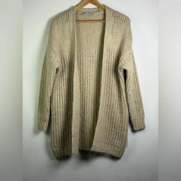 Zara Women’s Chunky Knit Wool Blend Longline Cardigan Sweater Oversized Sz S - Image 2