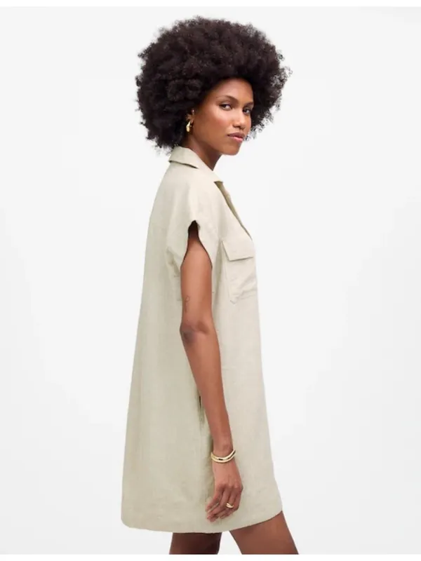 NWT Madewell Utility Short-Sleeve Mini Shirtdress in 100% Linen - Size: Large - Image 10